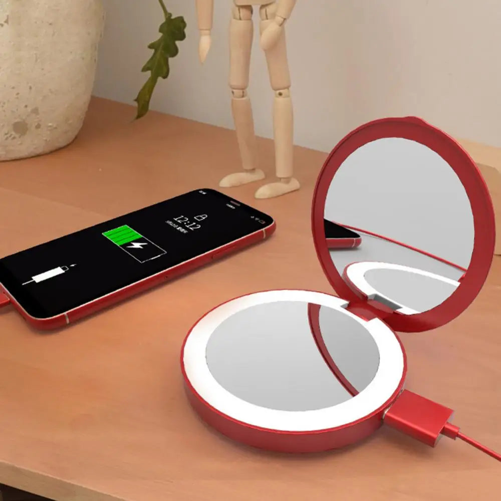 Portable Makeup Mirror Phone Charger with Spotlight